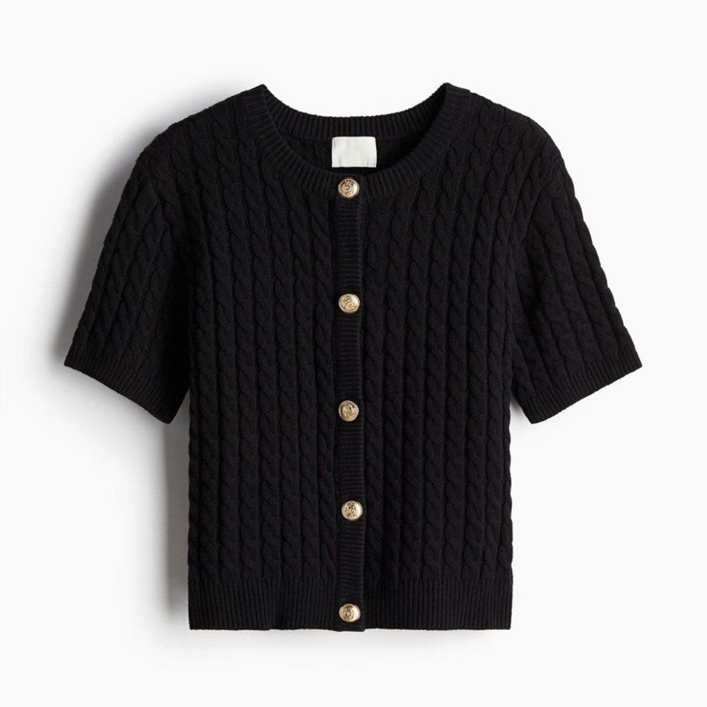 H&M black cable knit cardigan gold buttons XS